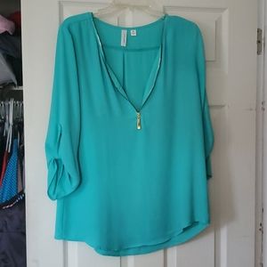 Aqua Tacera Half Zip Up Blouse